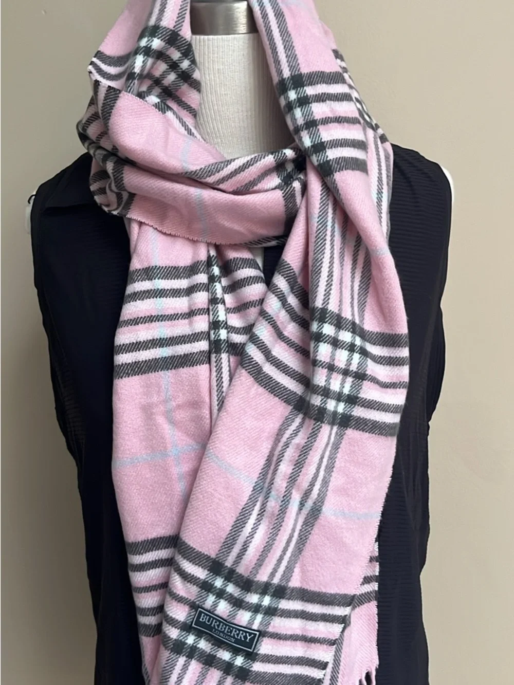 Burberry Pink and Black Plaid Cashmere-Blend Scarf